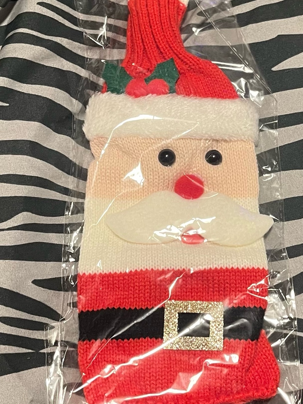 Festive  Santa Hat Wine Bottle Sock- Red and White Holiday Accessory